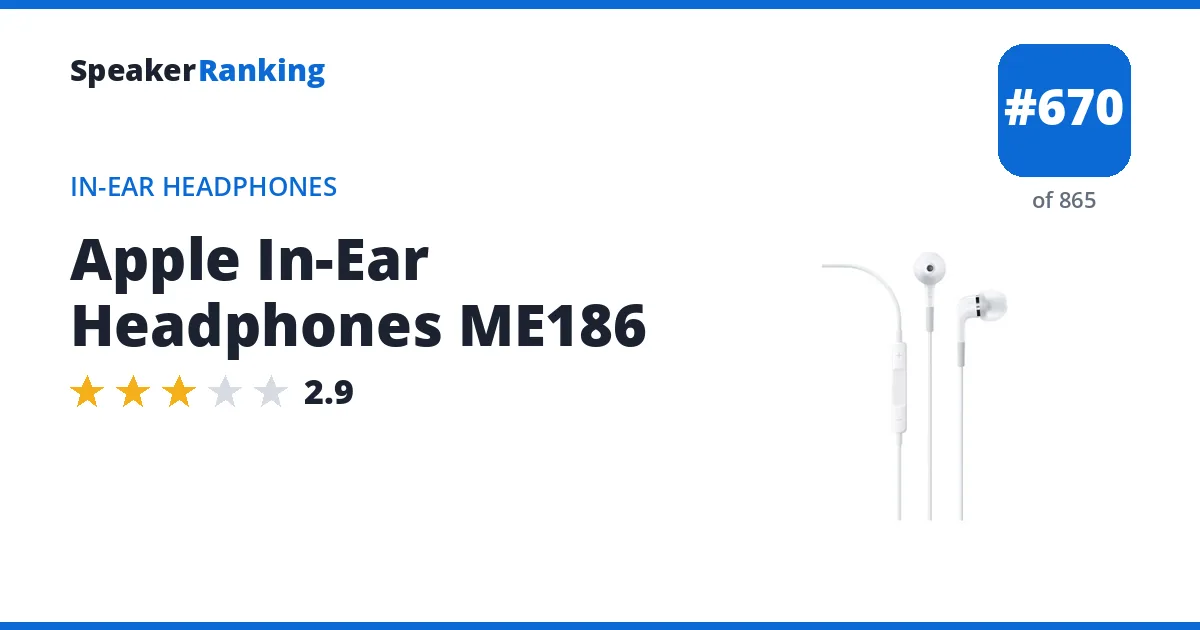 Apple In-Ear Headphones ME186 - ranked #670 of 865 In-Ear Headphones · Editor's rating 2.9/5