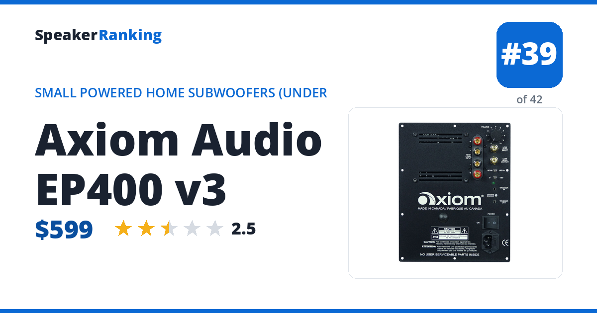 Axiom Audio EP400 v3 — ranked #38 of 41 Small Powered Home Subwoofers (Under 30 lbs) · Editor's rating 2.5/5