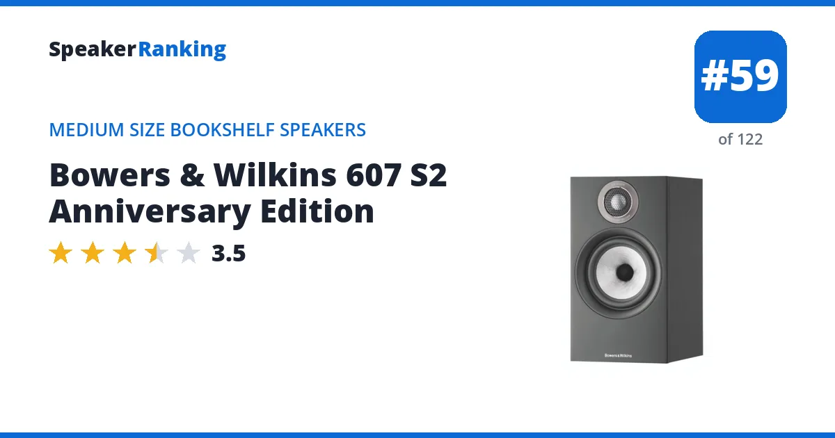 Bowers & Wilkins 607 S2 Anniversary Edition - ranked #59 of 122 Medium Size Bookshelf Speakers · Editor's rating 3.5/5