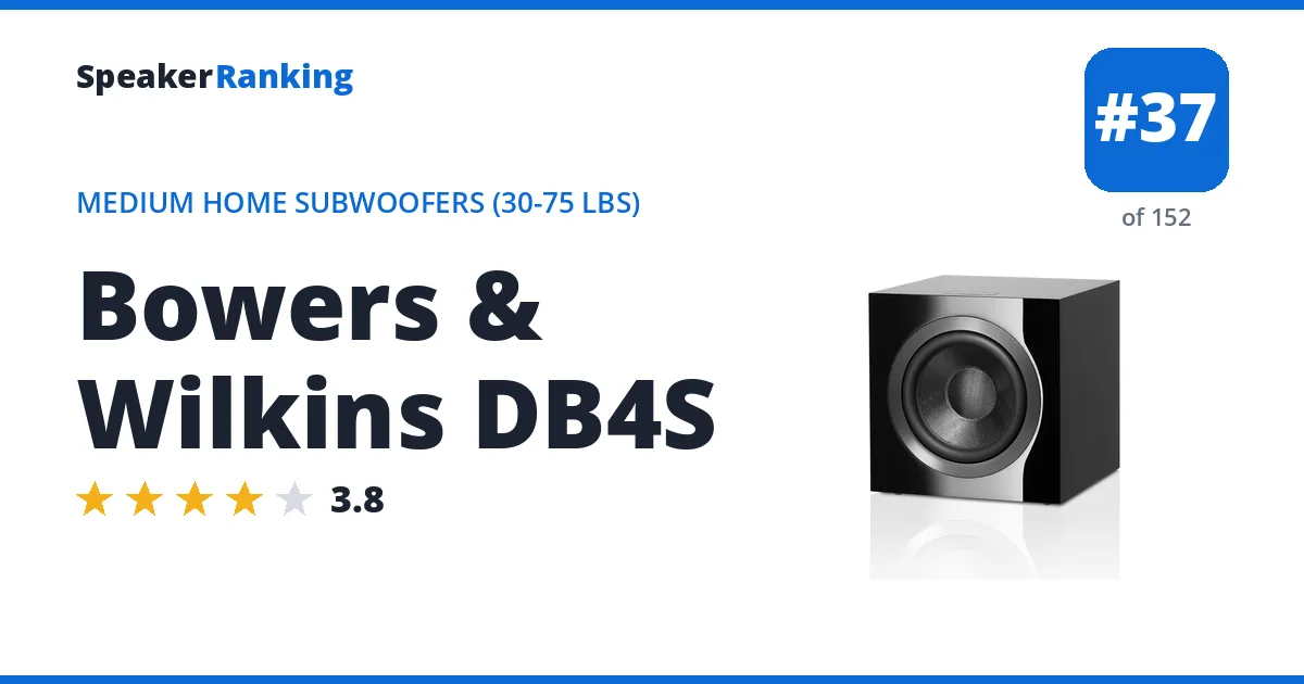 Bowers & Wilkins DB4S - ranked #37 of 152 Medium Home Subwoofers (30-75 lbs) · Editor's rating 3.8/5