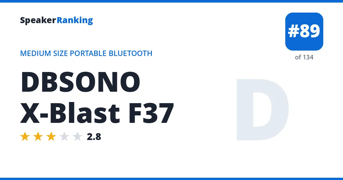 DBSONO X-Blast F37 - ranked #89 of 134 Medium Size Portable Bluetooth Speakers · Editor's rating 2.8/5