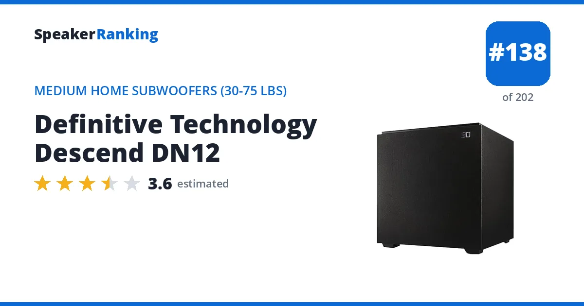 Definitive Technology Descend DN12 - ranked #138 of 202 Medium Home Subwoofers (30-75 lbs) · Editor's rating 3.6/5