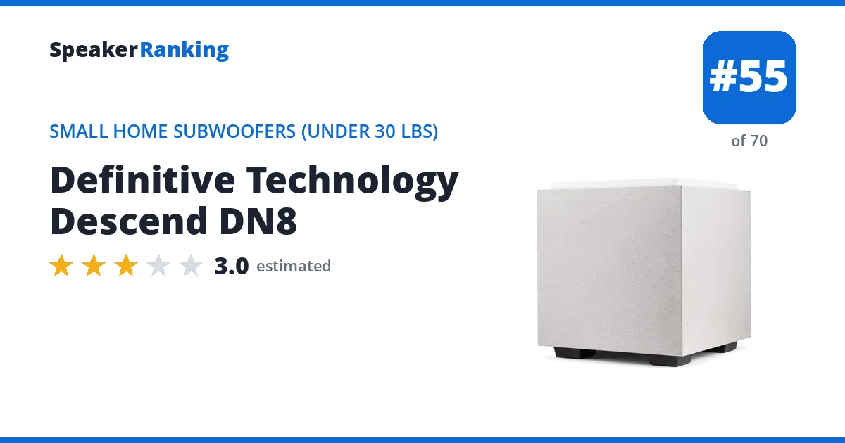 Definitive Technology Descend DN8 - ranked #55 of 70 Small Home Subwoofers (Under 30 lbs) · Editor's rating 3/5