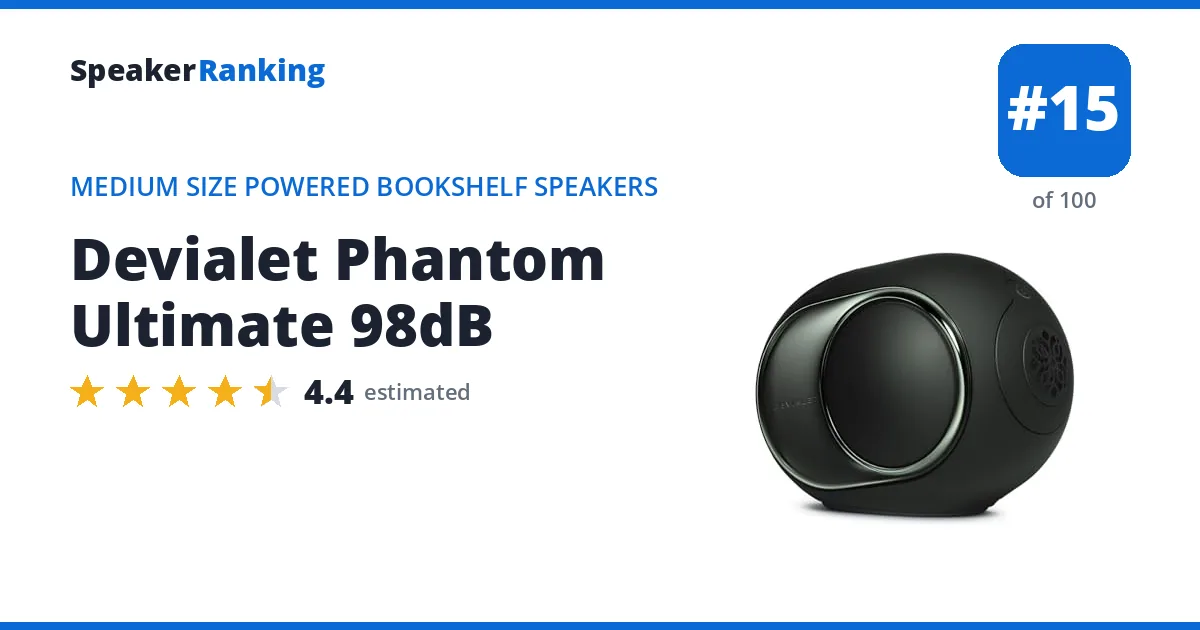Devialet Phantom Ultimate 98dB - ranked #15 of 100 Medium Size Powered Bookshelf Speakers · Editor's rating 4.4/5