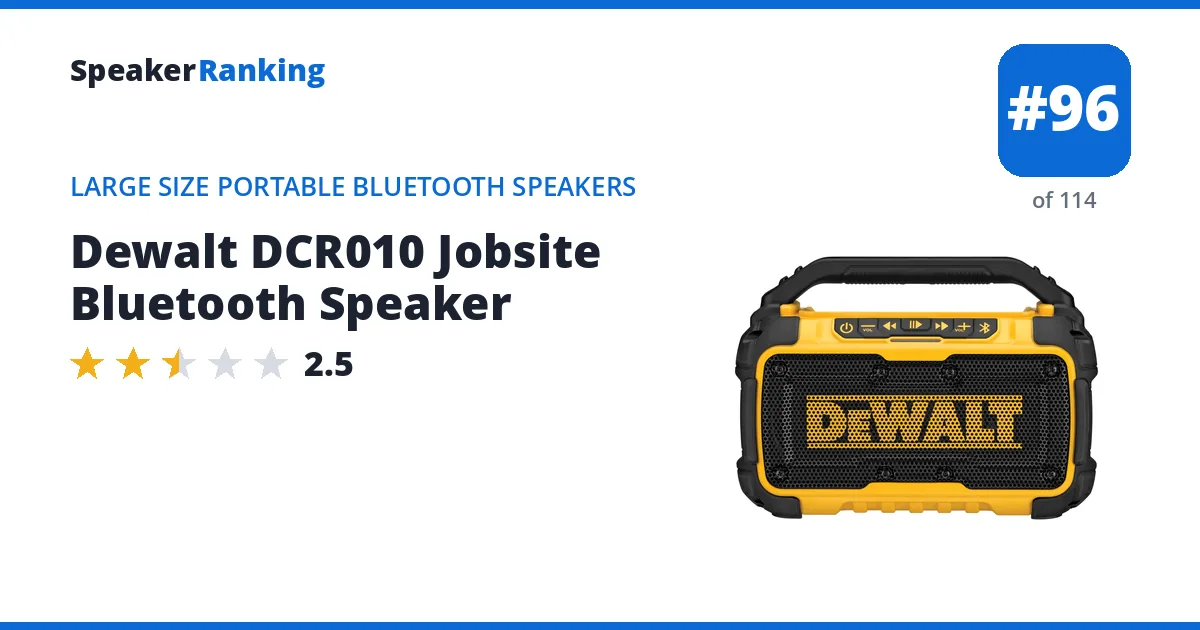 Dewalt DCR010 Jobsite Bluetooth Speaker - ranked #96 of 114 Large Size Portable Bluetooth Speakers · Editor's rating 2.5/5