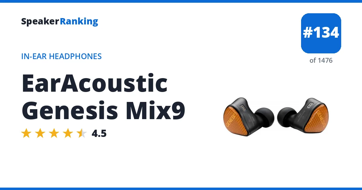 EarAcoustic Genesis Mix9 - ranked #134 of 1476 In-Ear Headphones · Editor's rating 4.5/5