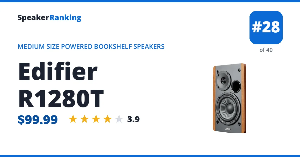 Edifier R1280T - ranked #28 of 40 Medium Size Powered Bookshelf Speakers · Editor's rating 3.9/5