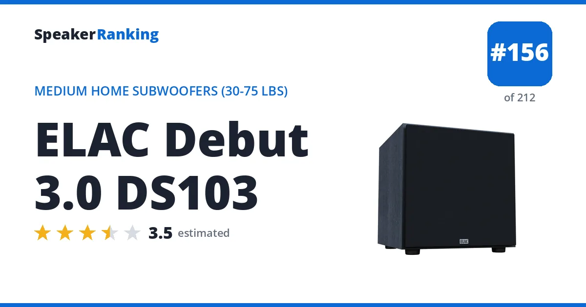 ELAC Debut 3.0 DS103 - ranked #156 of 212 Medium Home Subwoofers (30-75 lbs) · Editor's rating 3.5/5