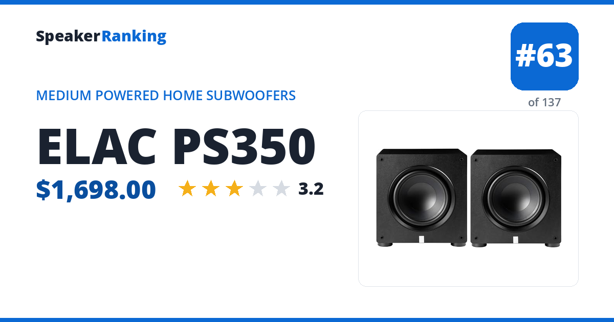ELAC PS350 — ranked #63 of 137 Medium Powered Home Subwoofers (30–75 lbs) · Editor's rating 3.2/5