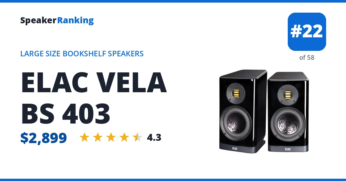 ELAC VELA BS 403 - ranked #22 of 58 Large Size Bookshelf Speakers · Editor's rating 4.3/5
