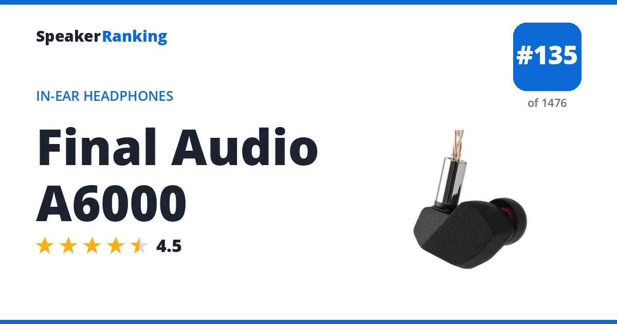 Final Audio A6000 - ranked #135 of 1476 In-Ear Headphones · Editor's rating 4.5/5
