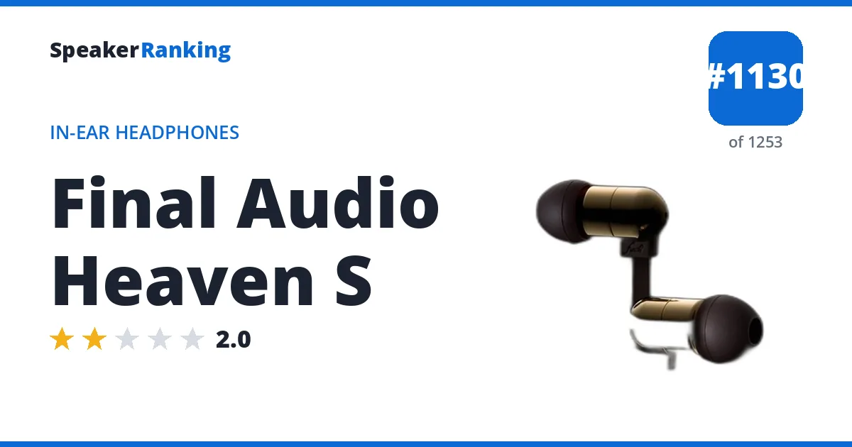 Final Audio Heaven S - ranked #1130 of 1253 In-Ear Headphones · Editor's rating 2/5