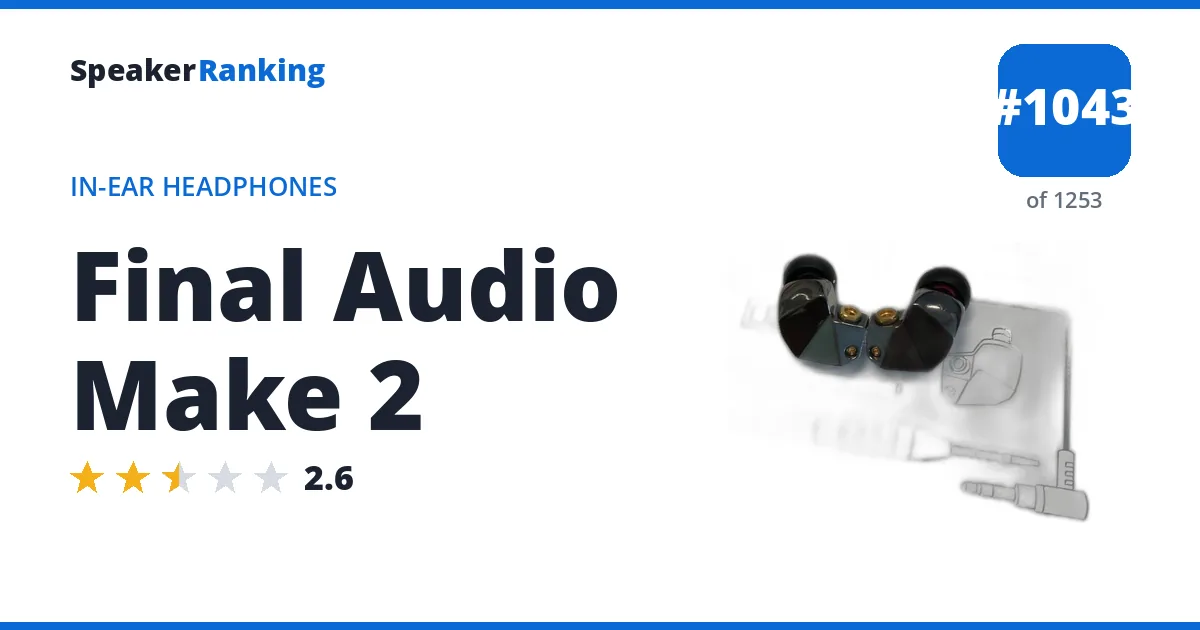 Final Audio Make 2 - ranked #1043 of 1253 In-Ear Headphones · Editor's rating 2.6/5