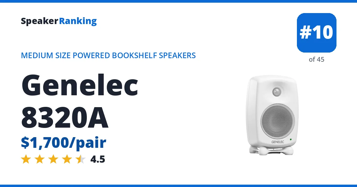 Genelec 8320A - ranked #10 of 45 Medium Size Powered Bookshelf Speakers · Editor's rating 4.5/5