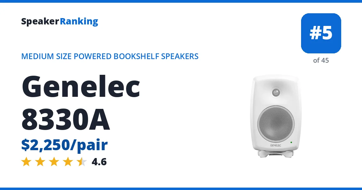 Genelec 8330A - ranked #5 of 45 Medium Size Powered Bookshelf Speakers · Editor's rating 4.6/5