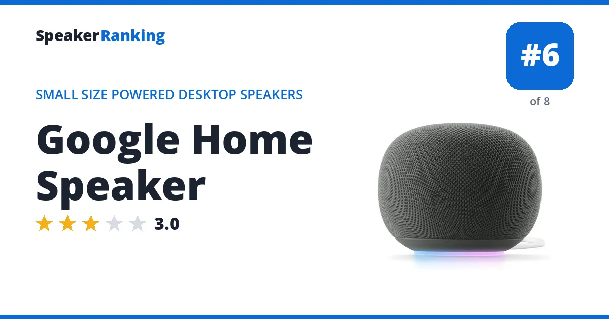 Google Home Speaker - ranked #6 of 8 Small Size Powered Desktop Speakers · Editor's rating 3/5