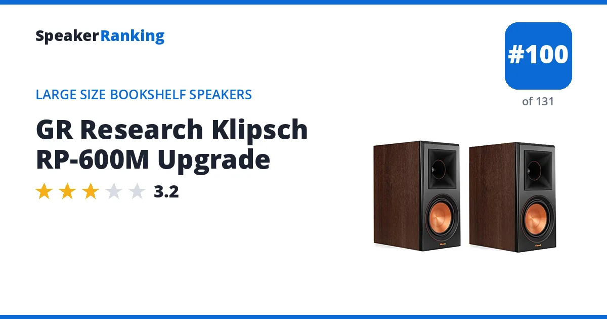 GR Research Klipsch RP-600M Upgrade - ranked #100 of 131 Large Size Bookshelf Speakers · Editor's rating 3.2/5