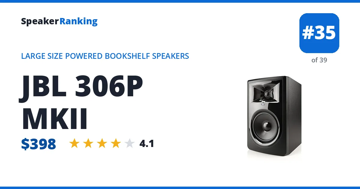 JBL 306P MKII - ranked #35 of 39 Large Size Powered Bookshelf Speakers · Editor's rating 4.1/5