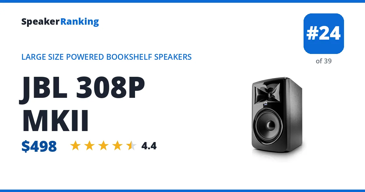 JBL 308P MKII - ranked #24 of 39 Large Size Powered Bookshelf Speakers · Editor's rating 4.4/5