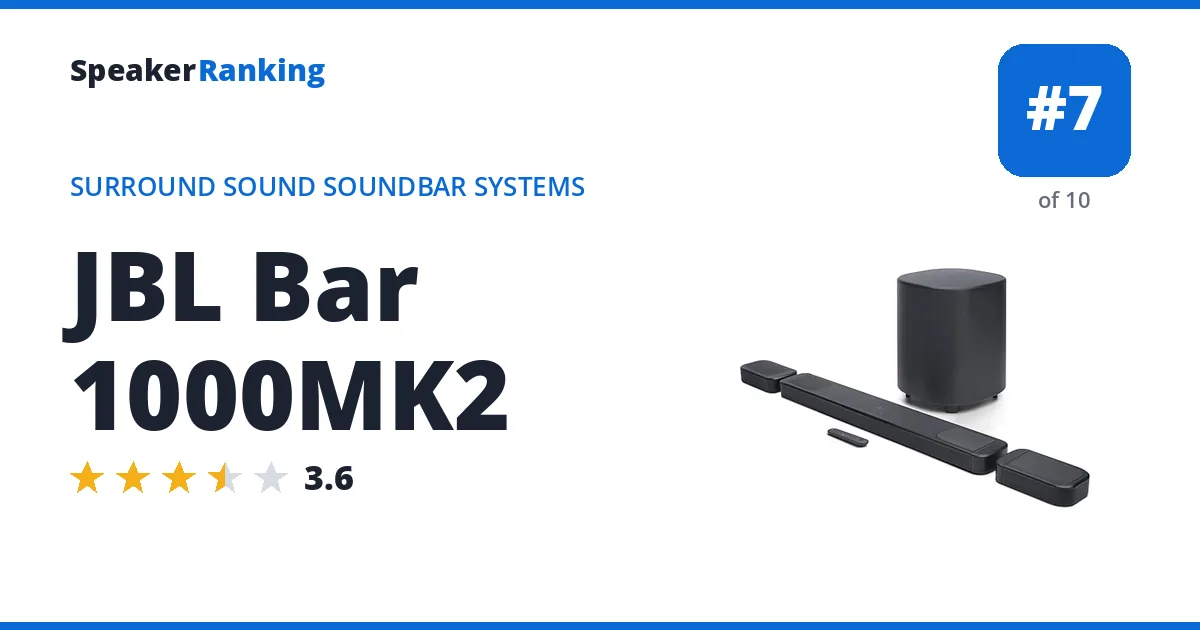JBL Bar 1000MK2 · Editor's rating 3.6/5, ranked #7 of 10 Surround Sound Soundbar Systems