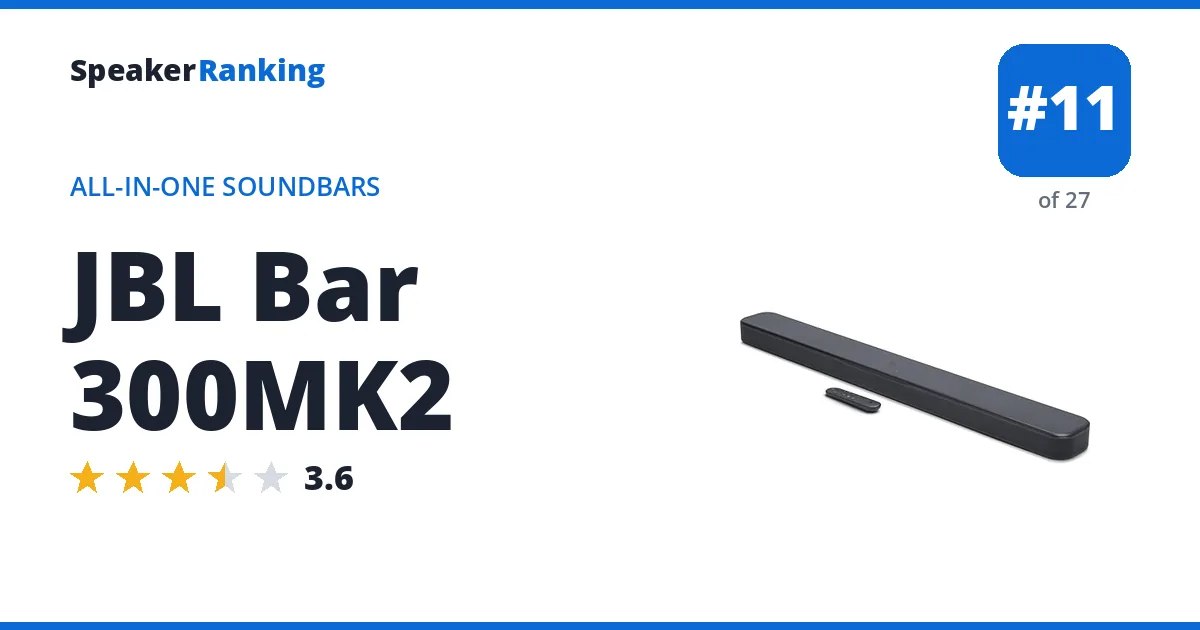 JBL Bar 300MK2 · Editor's rating 3.6/5, ranked #11 of 27 All-in-One Soundbars