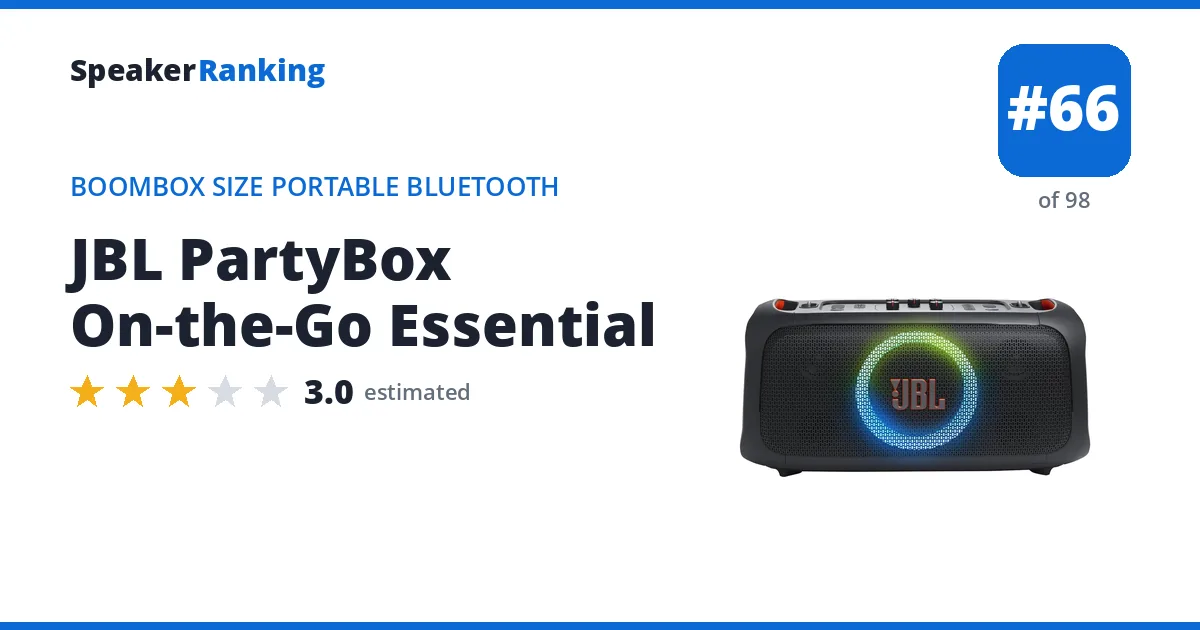 JBL PartyBox On-the-Go Essential - ranked #66 of 98 Boombox Size Portable Bluetooth Speakers · Editor's rating 3/5