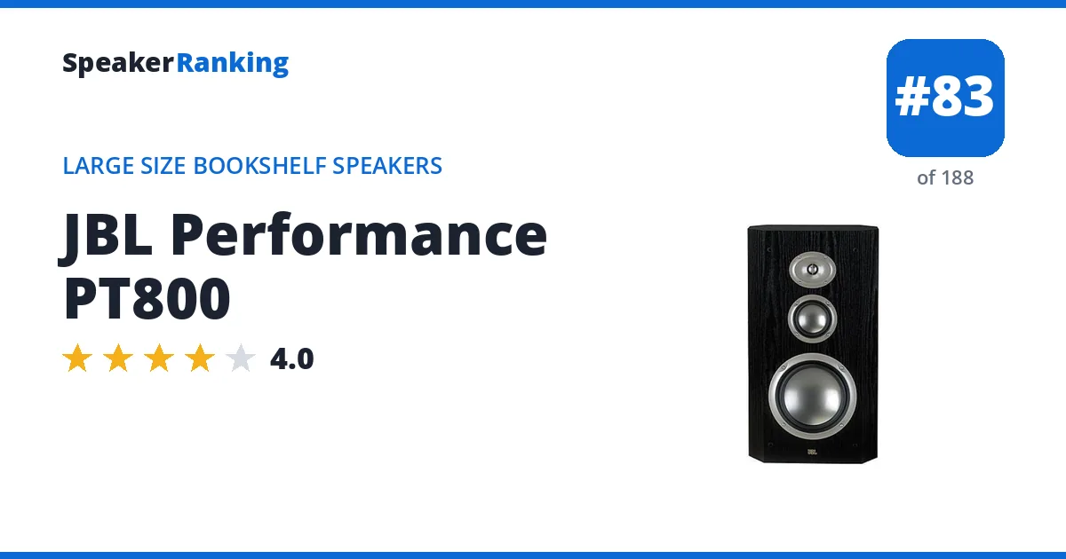 JBL Performance PT800 - ranked #83 of 188 Large Size Bookshelf Speakers · Editor's rating 4/5