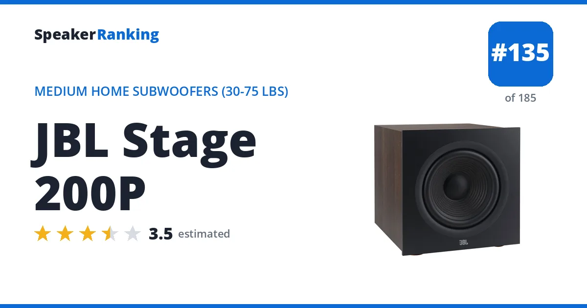 JBL Stage 200P - ranked #135 of 185 Medium Home Subwoofers (30-75 lbs) · Editor's rating 3.5/5