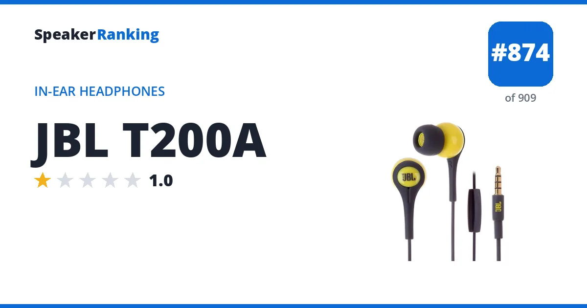 JBL T200A - ranked #874 of 909 In-Ear Headphones · Editor's rating 1/5