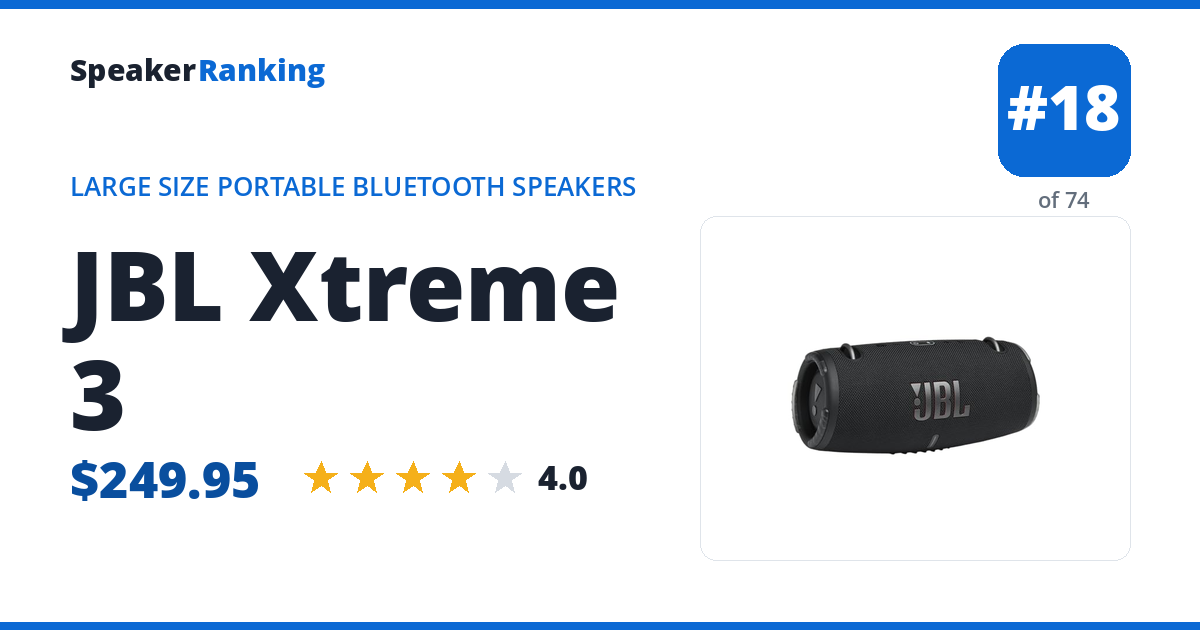 JBL Xtreme 3 — ranked #18 of 74 Large Size Portable Bluetooth Speakers · Editor's rating 4/5