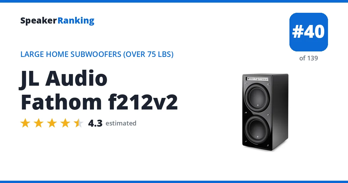 JL Audio Fathom f212v2 - ranked #40 of 139 Large Home Subwoofers (Over 75 lbs) · Editor's rating 4.3/5