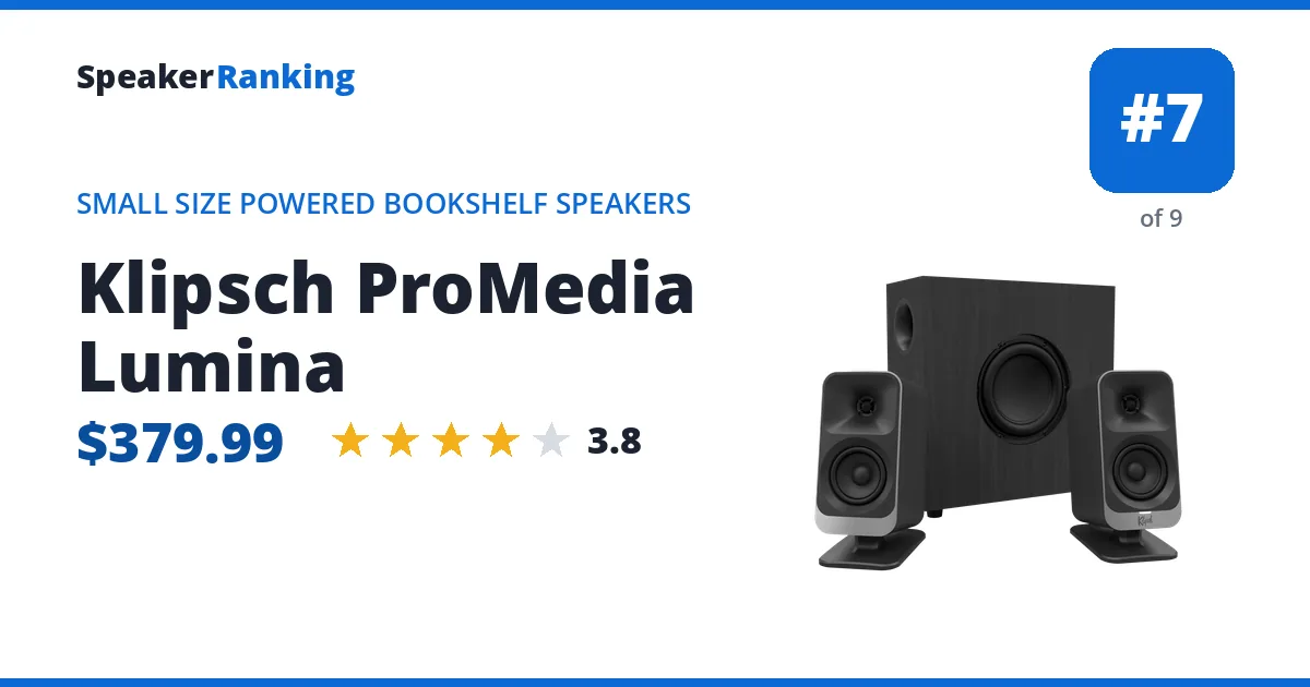 Klipsch ProMedia Lumina - ranked #7 of 9 Small Size Powered Bookshelf Speakers · Editor's rating 3.8/5
