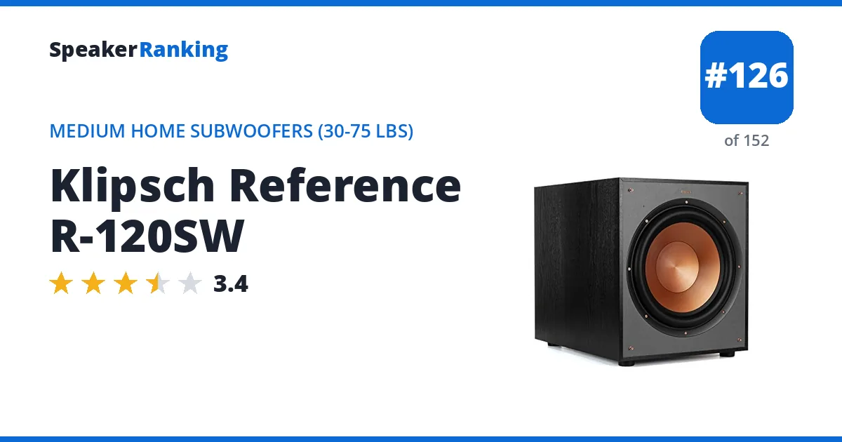 Klipsch Reference R-120SW - ranked #126 of 152 Medium Home Subwoofers (30-75 lbs) · Editor's rating 3.4/5