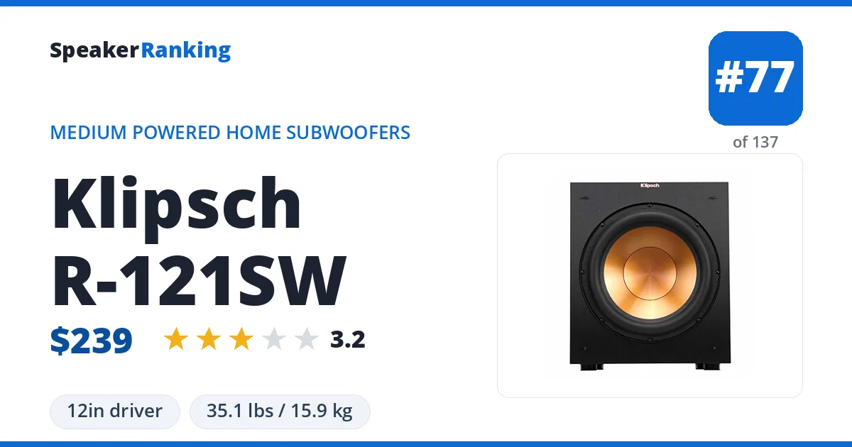 Klipsch R-121SW ranking card