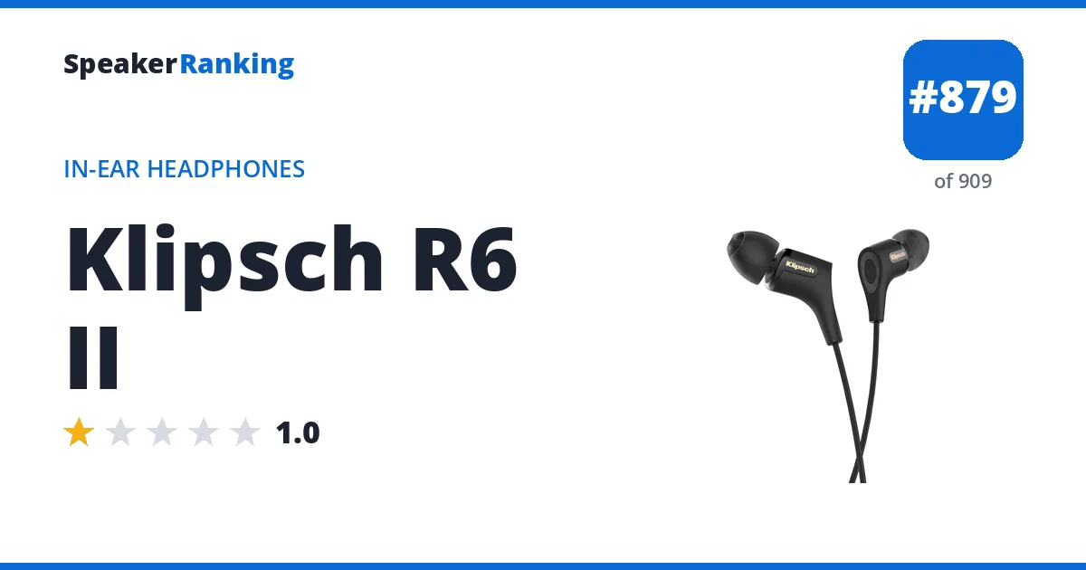 Klipsch R6 II - ranked #879 of 909 In-Ear Headphones · Editor's rating 1/5