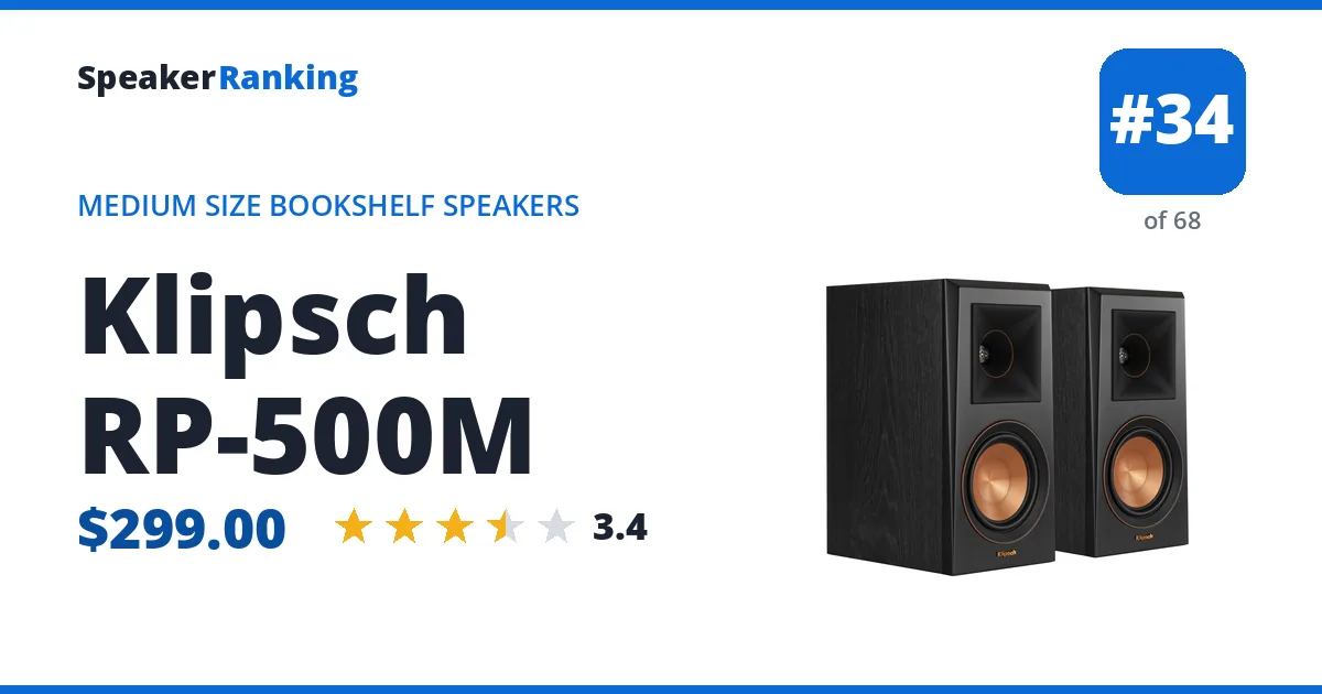 Klipsch RP-500M - ranked #34 of 68 Medium Size Bookshelf Speakers · Editor's rating 3.4/5