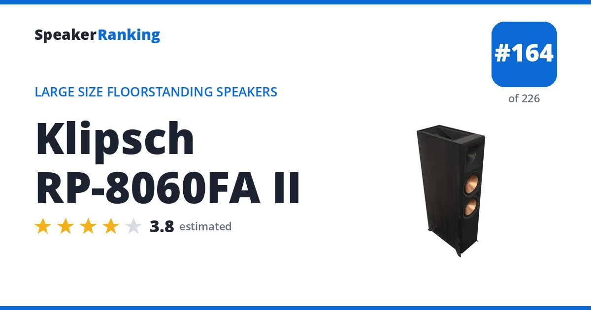Klipsch RP-8060FA II - ranked #164 of 226 Large Size Floorstanding Speakers · Editor's rating 3.8/5