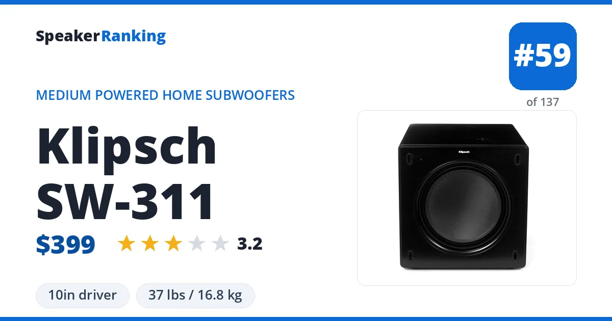 Klipsch SW-311 ranking card