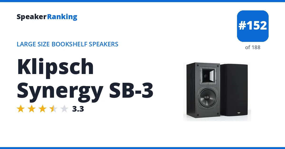 Klipsch Synergy SB-3 - ranked #152 of 188 Large Size Bookshelf Speakers · Editor's rating 3.3/5