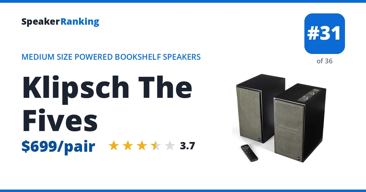 Klipsch The Fives - ranked #31 of 36 Medium Size Powered Bookshelf Speakers · Editor's rating 3.7/5