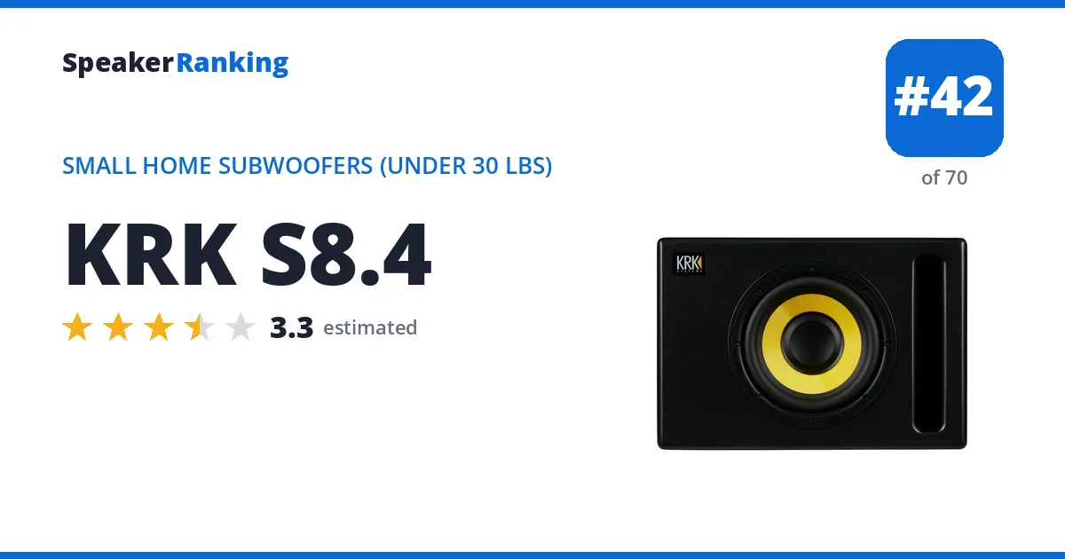 KRK S8.4 - ranked #42 of 70 Small Home Subwoofers (Under 30 lbs) · Editor's rating 3.3/5