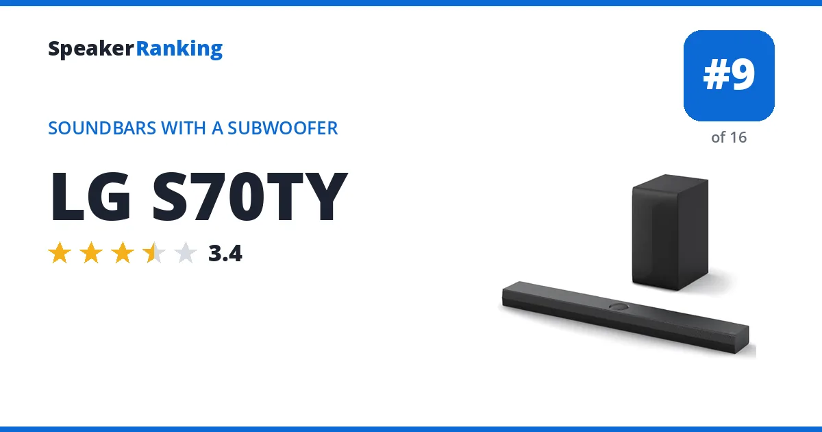 LG S70TY · Editor's rating 3.4/5, ranked #9 of 16 Soundbars With a Subwoofer