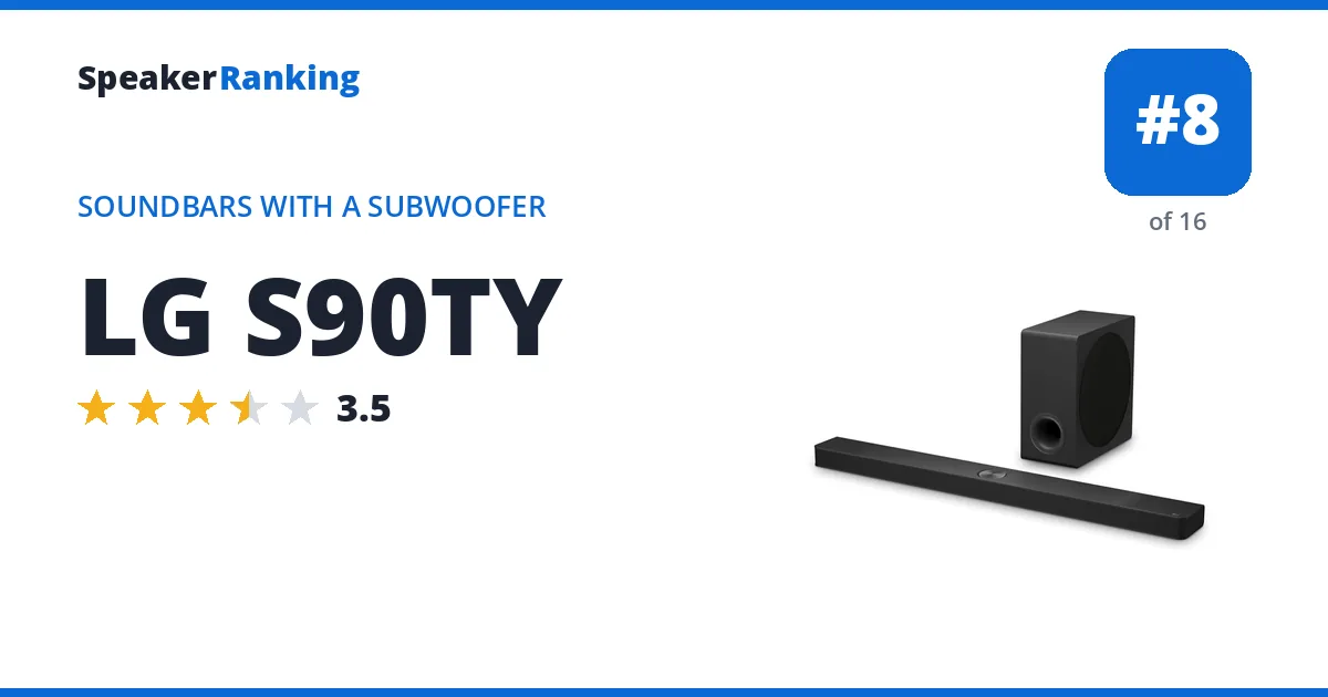 LG S90TY · Editor's rating 3.5/5, ranked #8 of 16 Soundbars With a Subwoofer