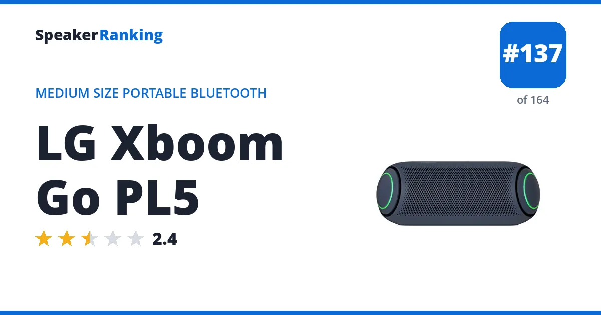 LG Xboom Go PL5 - ranked #137 of 164 Medium Size Portable Bluetooth Speakers · Editor's rating 2.4/5