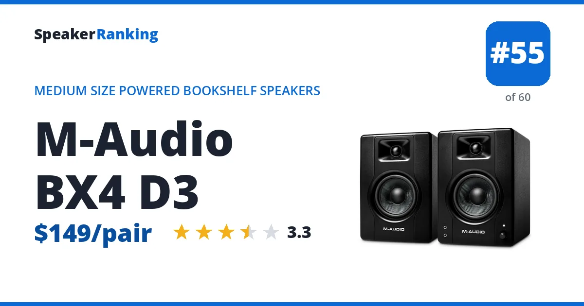 M-Audio BX4 D3 - ranked #55 of 60 Medium Size Powered Bookshelf Speakers · Editor's rating 3.3/5