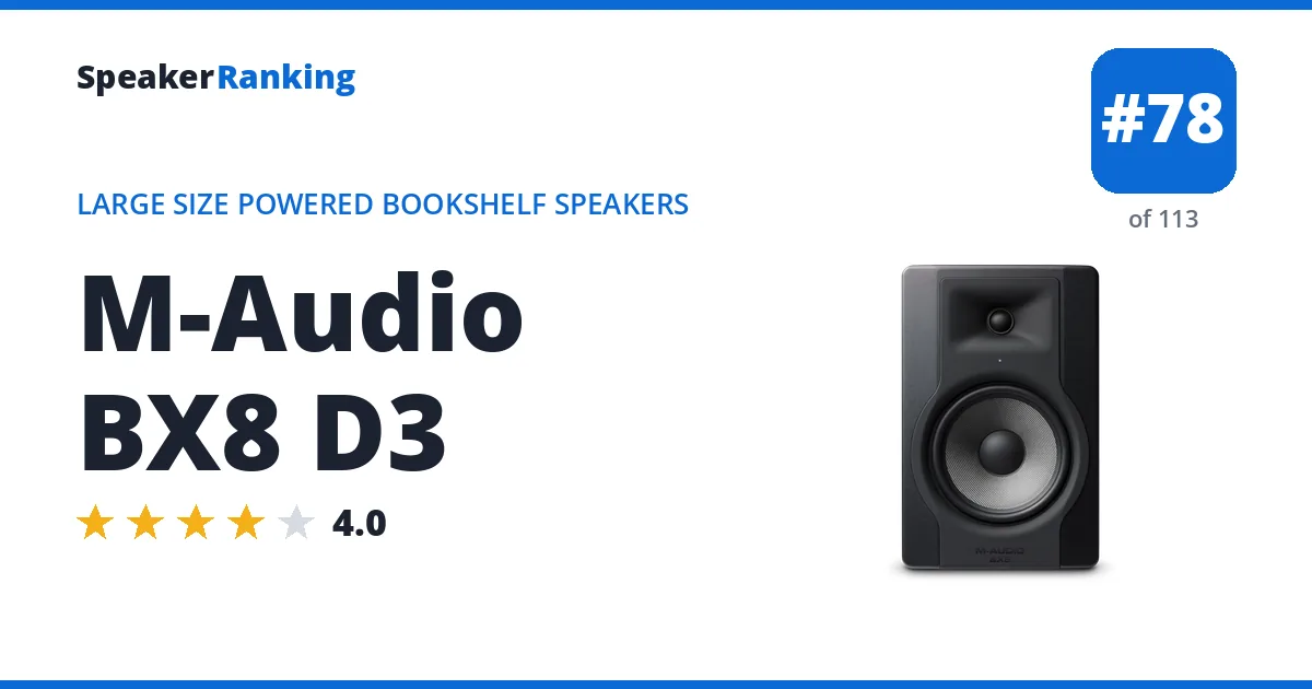 M-Audio BX8 D3 - ranked #78 of 113 Large Size Powered Bookshelf Speakers · Editor's rating 4/5