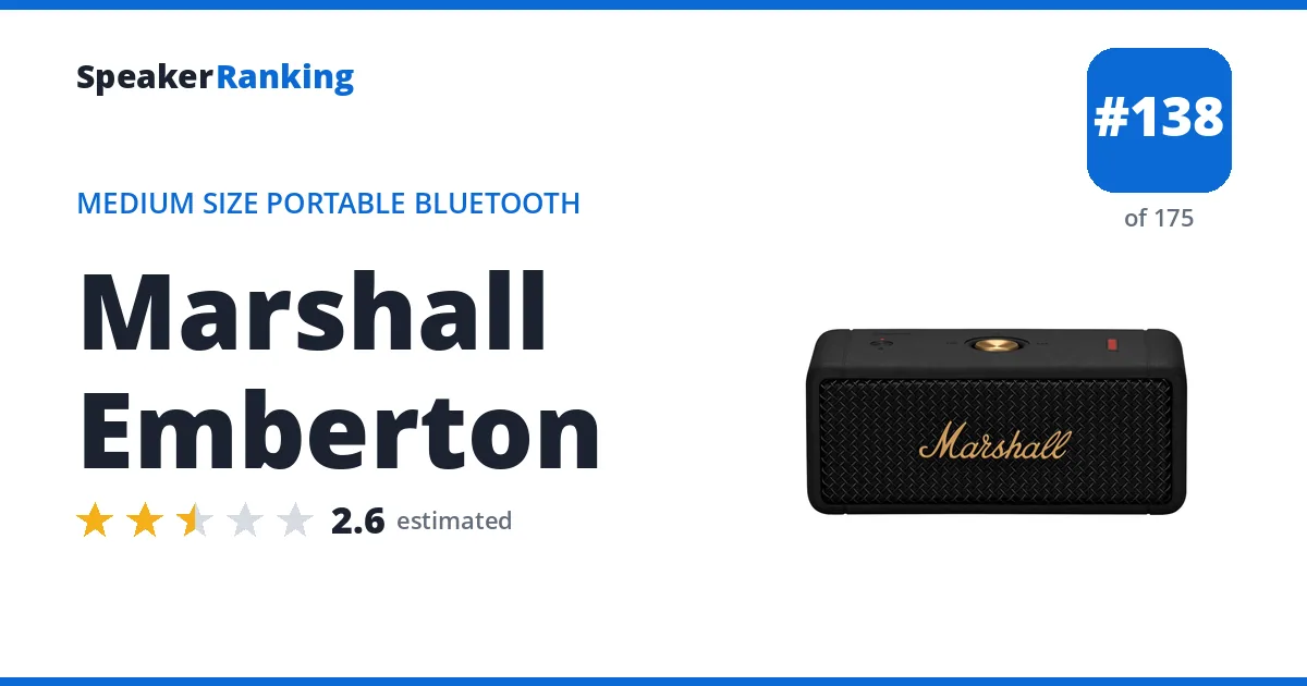 Marshall Emberton - ranked #138 of 175 Medium Size Portable Bluetooth Speakers · Editor's rating 2.6/5