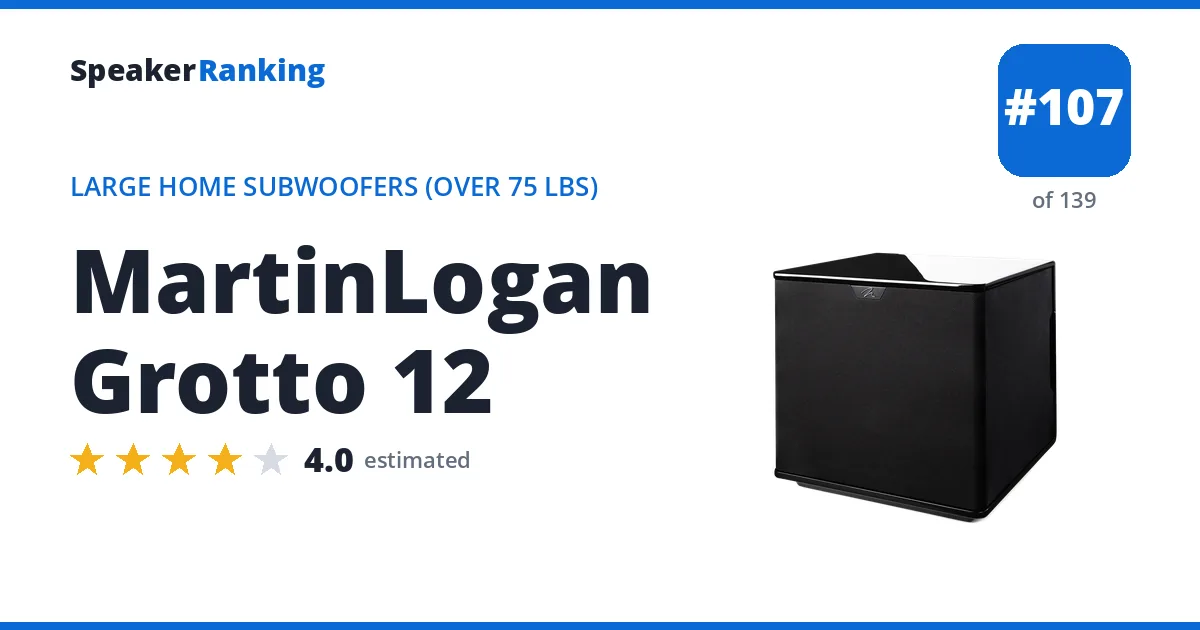 MartinLogan Grotto 12 - ranked #107 of 139 Large Home Subwoofers (Over 75 lbs) · Editor's rating 4/5
