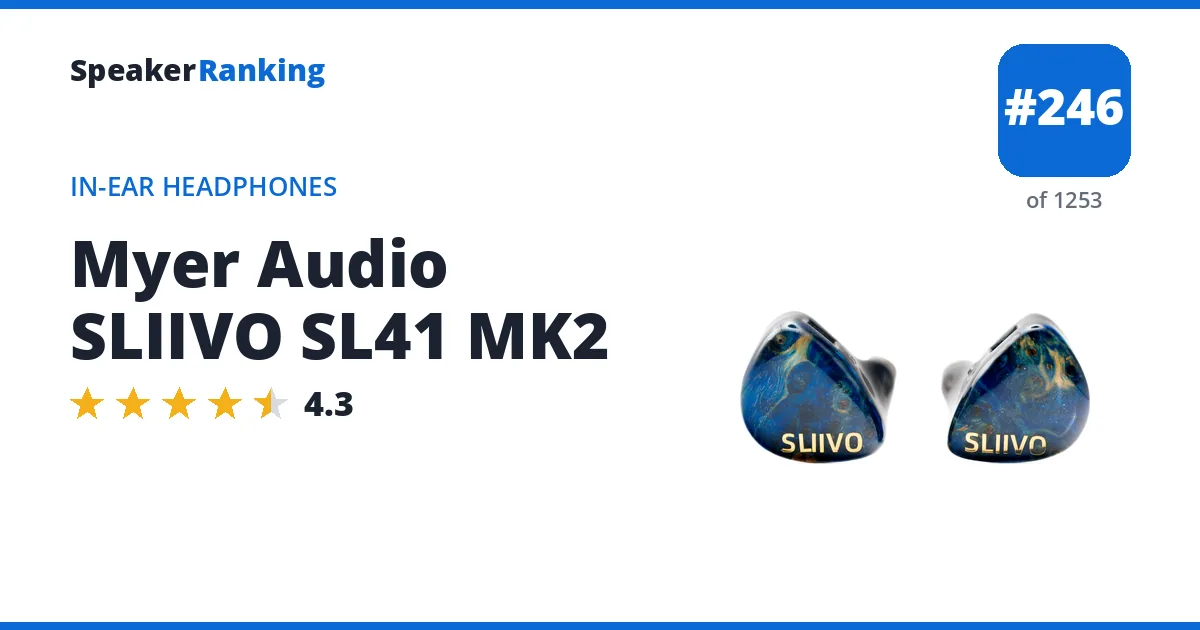 Myer Audio SLIIVO SL41 MK2 - ranked #246 of 1253 In-Ear Headphones · Editor's rating 4.3/5
