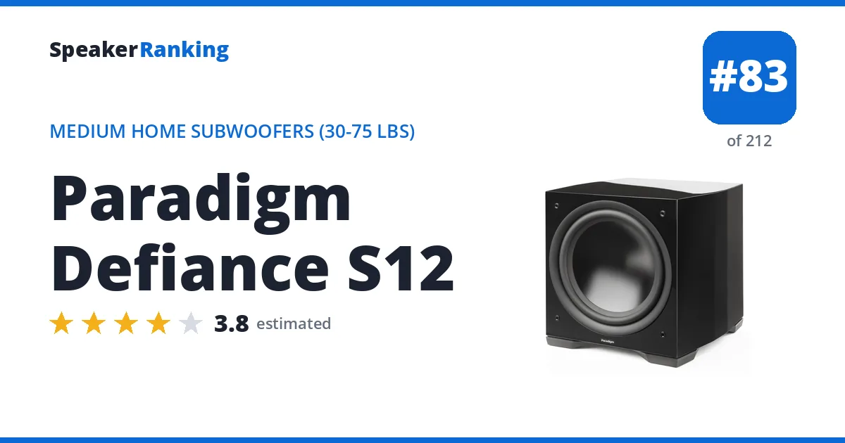 Paradigm Defiance S12 - ranked #83 of 212 Medium Home Subwoofers (30-75 lbs) · Editor's rating 3.8/5